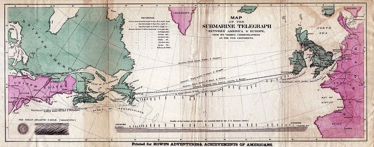 Map of the 1858 transatlantic telegraph cable route