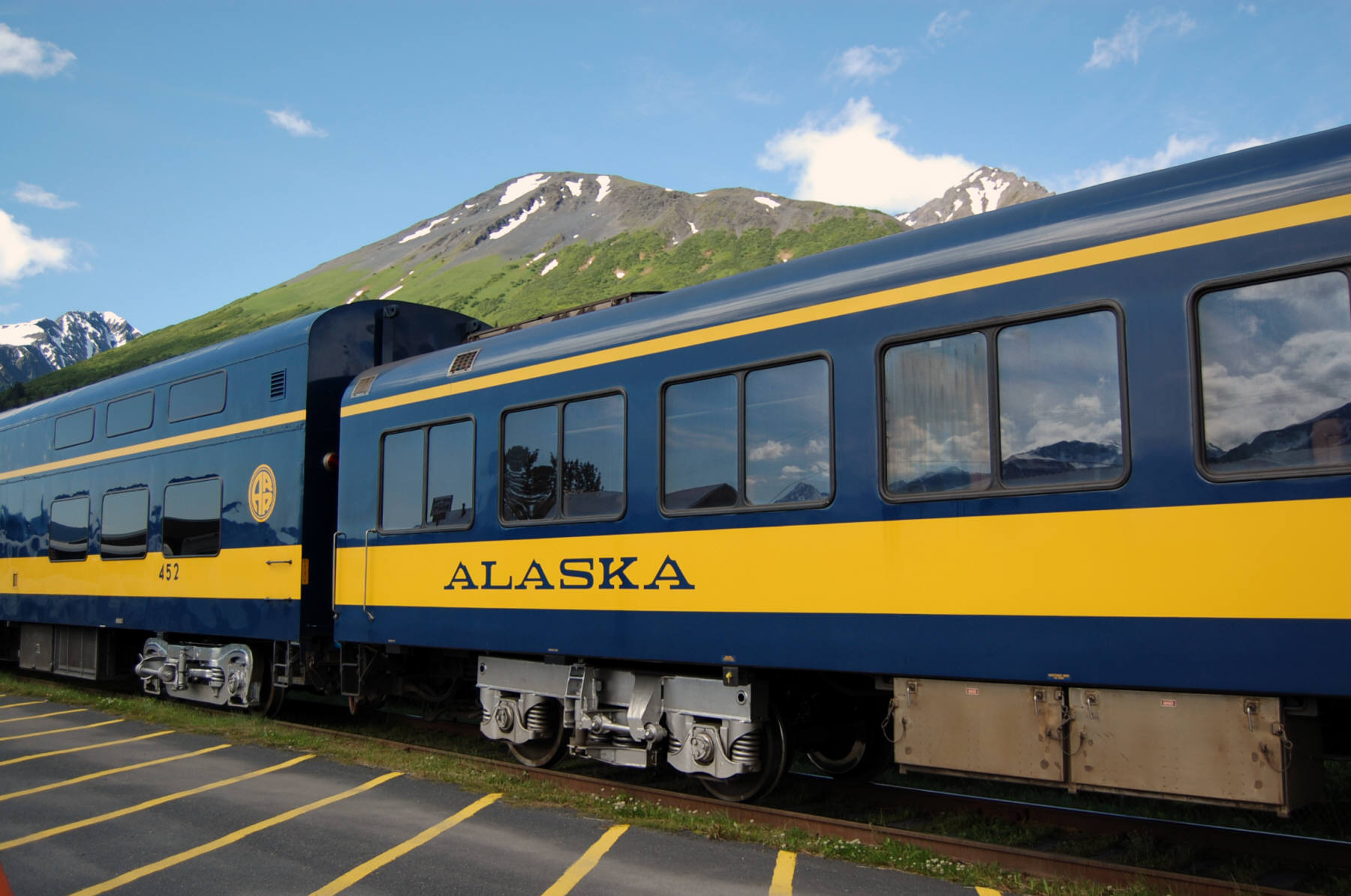 Alaska Railroad train at the station in Seward, Alaska