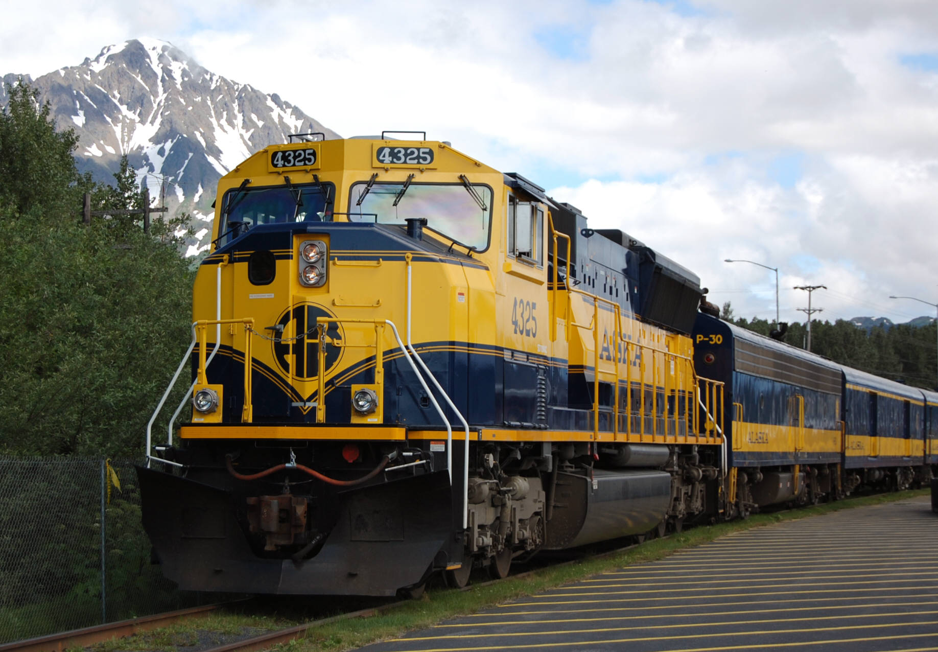 Alaska Railroad train at the station in Seward, Alaska